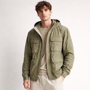 Kuwalla Tee Olive Green Military Utility Jacket Hooded Lightweight Zip Front M